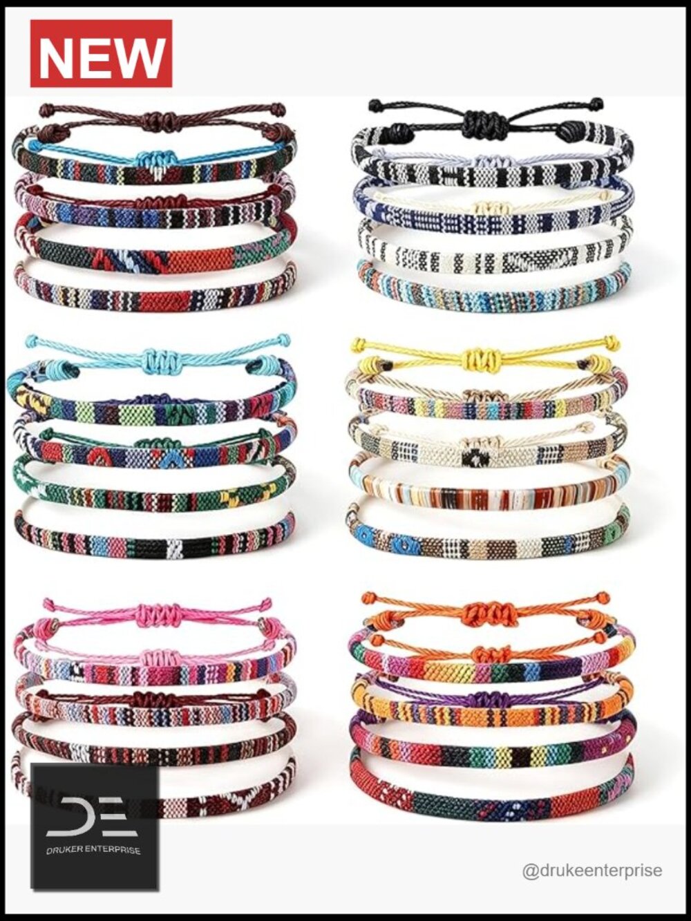 24 Pcs Bohemian Beaded Bracelets, Handmade Adjustable Friendship Bracelets,